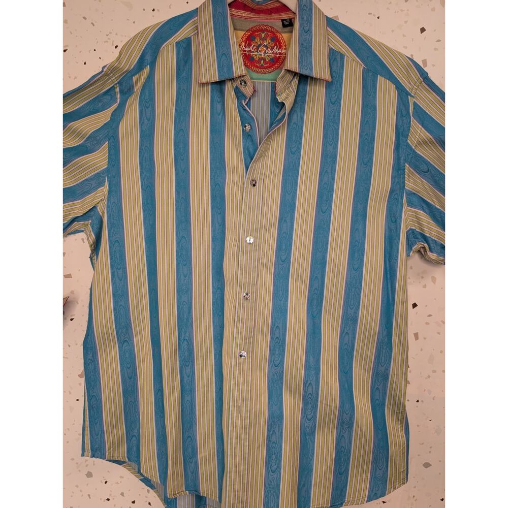 Robert Graham Blue Green Red Stripe Long Sleeve Flip Cuffs Como Button Up SZ XL - Picture 9 of 10
